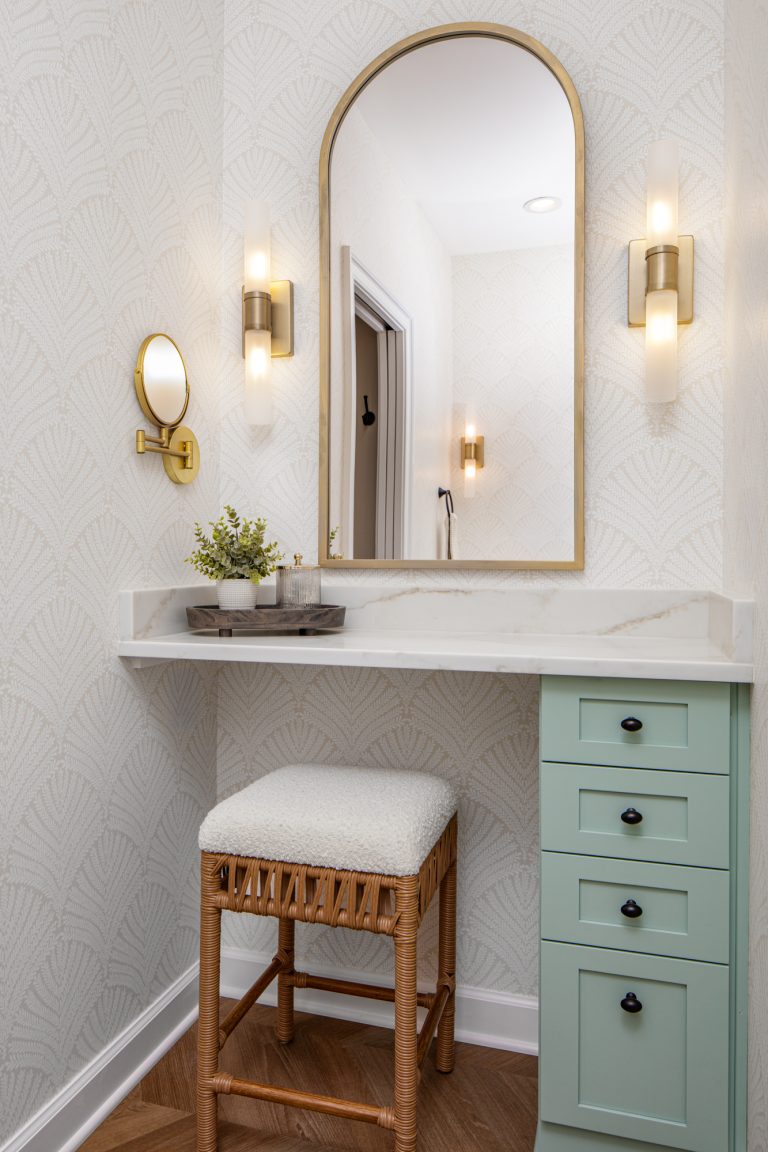 Sea-green vanity with mirror